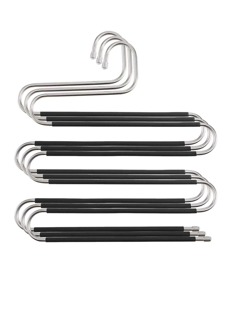 LEDIN Closet Organization 3 Pack S Shaped Space Saver Hangers Non Slip Pants Hangers Scarf Tie Organizer Kids Closet Organizer Multifunctional Space Saver Pants Rack (Black-3)  - Image 1