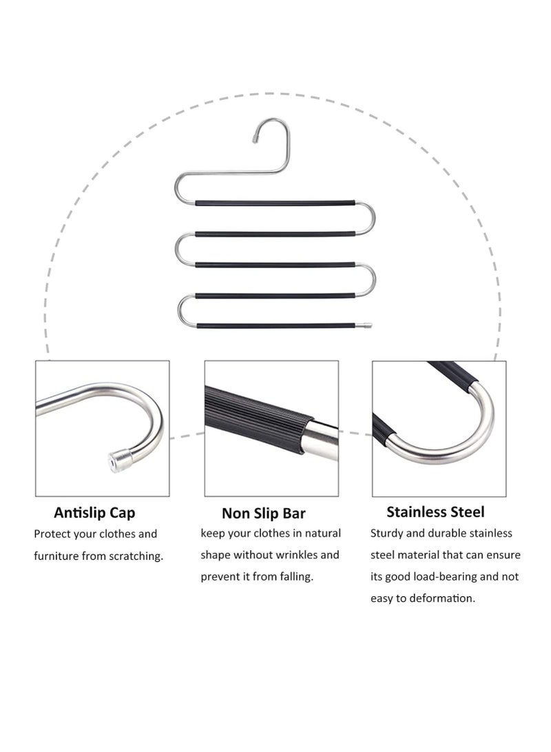 LEDIN Closet Organization 3 Pack S Shaped Space Saver Hangers Non Slip Pants Hangers Scarf Tie Organizer Kids Closet Organizer Multifunctional Space Saver Pants Rack (Black-3)  - Image 3