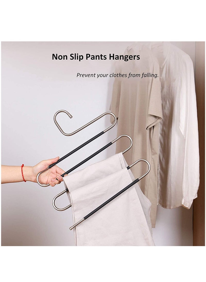 LEDIN Closet Organization 3 Pack S Shaped Space Saver Hangers Non Slip Pants Hangers Scarf Tie Organizer Kids Closet Organizer Multifunctional Space Saver Pants Rack (Black-3)  - Image 5