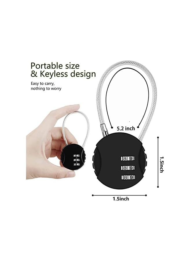 PROMASS PROMASS 6 Pieces Combination Lock, 3 Digit Combination Lock Wire Rope Outdoor Waterproof Padlock For Bicycle Backpack Suitcase Door Sports Locker(Black)  - Image 2