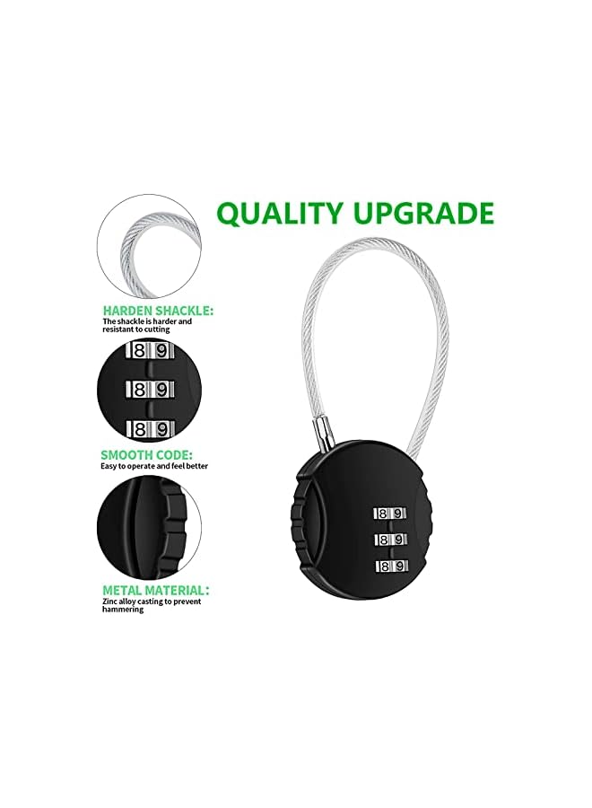 PROMASS PROMASS 6 Pieces Combination Lock, 3 Digit Combination Lock Wire Rope Outdoor Waterproof Padlock For Bicycle Backpack Suitcase Door Sports Locker(Black)  - Image 3