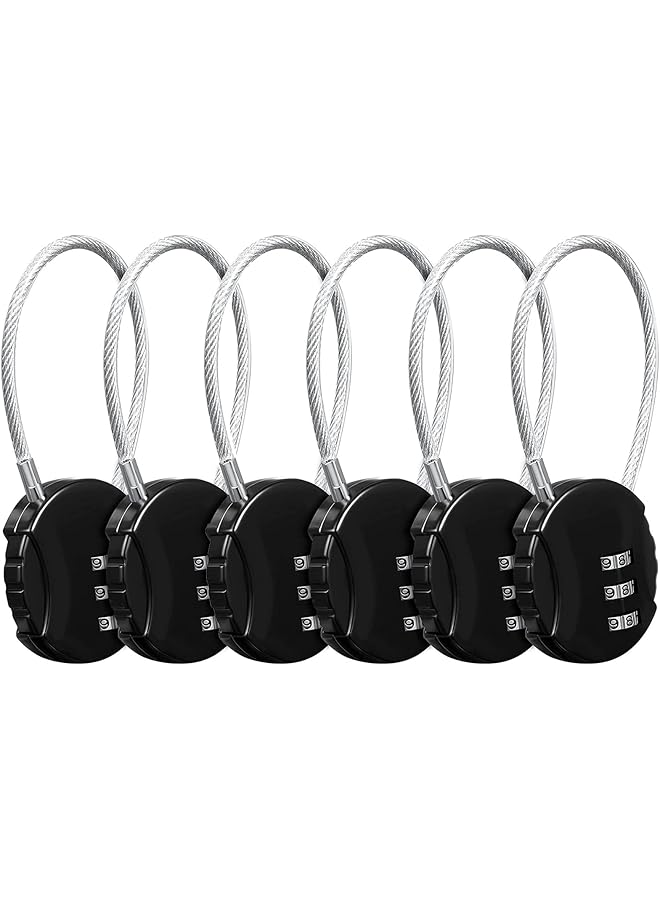 PROMASS PROMASS 6 Pieces Combination Lock, 3 Digit Combination Lock Wire Rope Outdoor Waterproof Padlock For Bicycle Backpack Suitcase Door Sports Locker(Black)  - Image 1