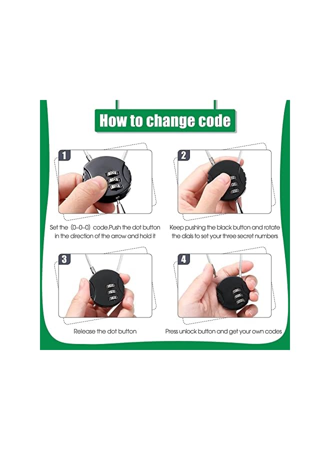 PROMASS PROMASS 6 Pieces Combination Lock, 3 Digit Combination Lock Wire Rope Outdoor Waterproof Padlock For Bicycle Backpack Suitcase Door Sports Locker(Black)  - Image 4