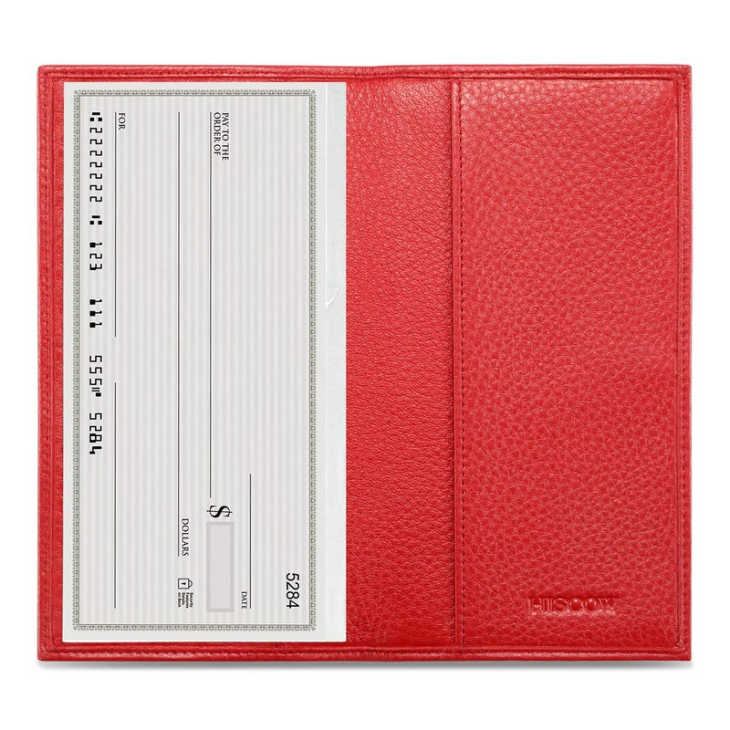 HISCOW Minimalist Checkbook Cover Full Grain Leather Pebbled Red - Image 2