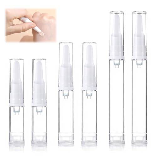 MAYCREATE® 6Pcs Mini Airless Pump Bottles Foundation Container Refill Travel Bottles 5ml/10ml/15ml, Refillable Vacuum Dispenser Bottle for Makeup, Perfume - Removable Lid and Nozzles - Image 1