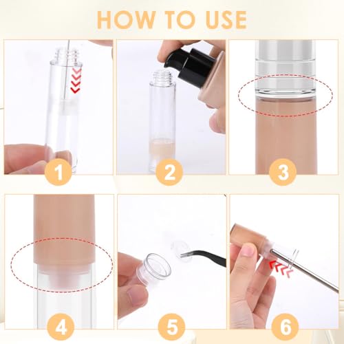 MAYCREATE® 6Pcs Mini Airless Pump Bottles Foundation Container Refill Travel Bottles 5ml/10ml/15ml, Refillable Vacuum Dispenser Bottle for Makeup, Perfume - Removable Lid and Nozzles - Image 4