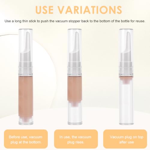 MAYCREATE® 6Pcs Mini Airless Pump Bottles Foundation Container Refill Travel Bottles 5ml/10ml/15ml, Refillable Vacuum Dispenser Bottle for Makeup, Perfume - Removable Lid and Nozzles - Image 3