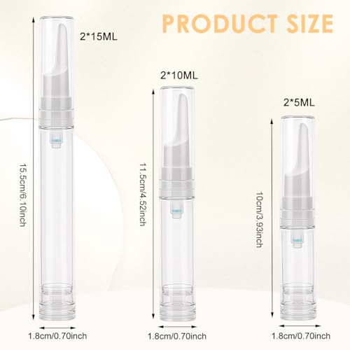 MAYCREATE® 6Pcs Mini Airless Pump Bottles Foundation Container Refill Travel Bottles 5ml/10ml/15ml, Refillable Vacuum Dispenser Bottle for Makeup, Perfume - Removable Lid and Nozzles - Image 2