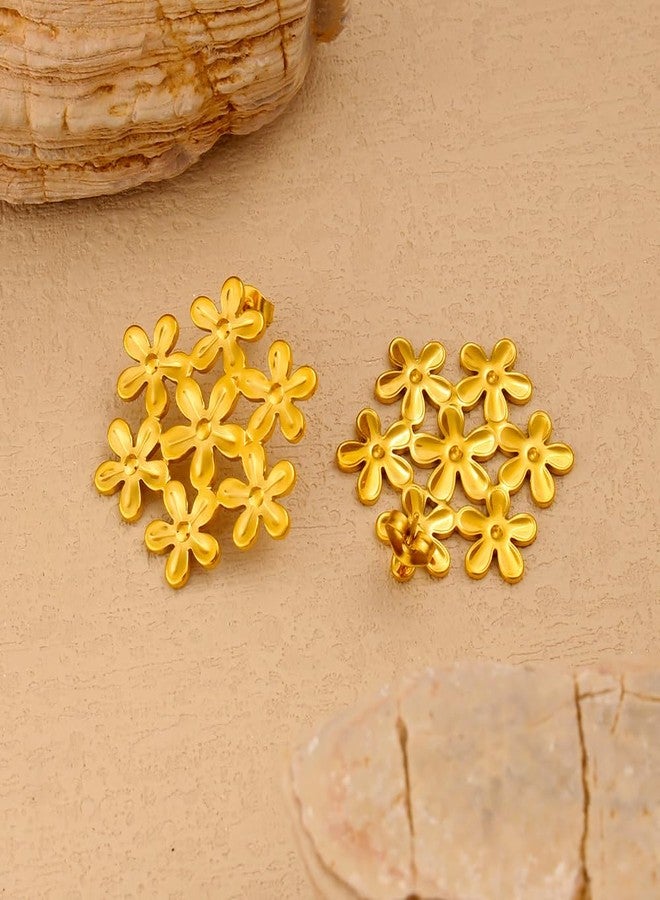 AMAAL Flower earrings set for women stylish earinging western Stylish Pearl Chunky Golden Dainty Small Huggie Hoop Earrings | Aesthetic Hoops Bali Studs | Korean Fashion Jewellery for Women Girls 193 - Image 4