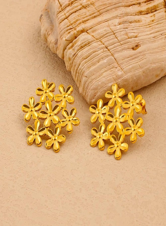 AMAAL Flower earrings set for women stylish earinging western Stylish Pearl Chunky Golden Dainty Small Huggie Hoop Earrings | Aesthetic Hoops Bali Studs | Korean Fashion Jewellery for Women Girls 193 - Image 3