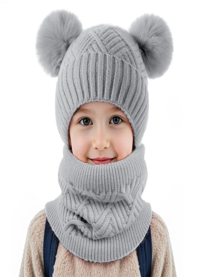 Clothclose Kids Winter Hat Gloves Scarf Set - Girls Toddler Hats Beanie, Children Thick Neck Scarf, Kids Warm Toddler Gloves, Grey, one size - Image 2
