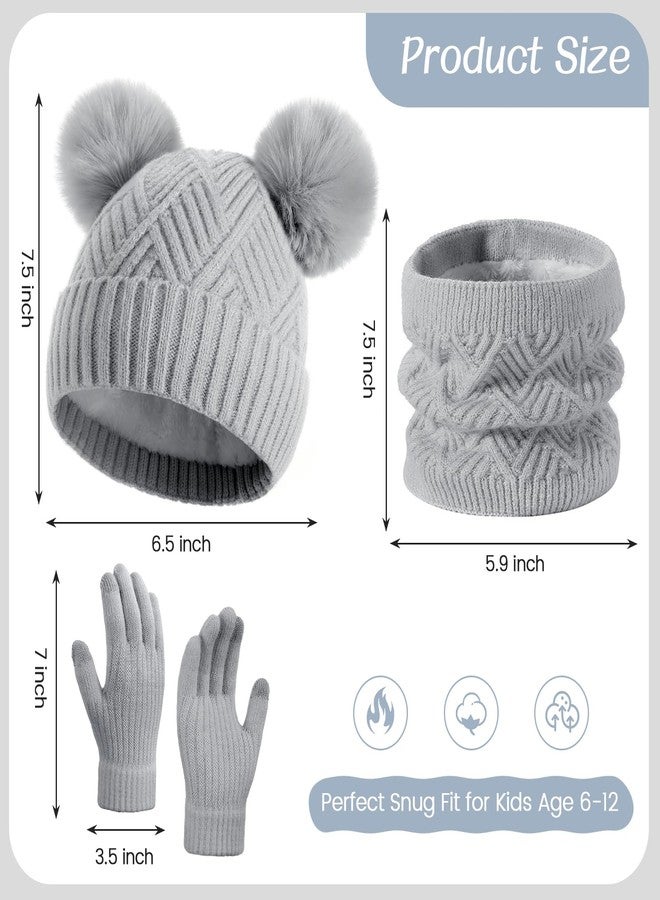 Clothclose Kids Winter Hat Gloves Scarf Set - Girls Toddler Hats Beanie, Children Thick Neck Scarf, Kids Warm Toddler Gloves, Grey, one size - Image 3