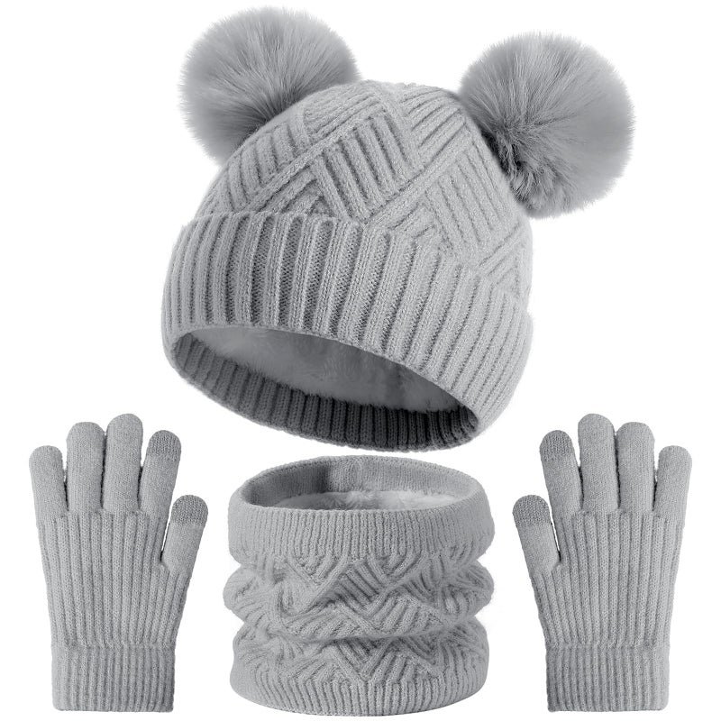 Clothclose Kids Winter Hat Gloves Scarf Set - Girls Toddler Hats Beanie, Children Thick Neck Scarf, Kids Warm Toddler Gloves, Grey, one size - Image 1