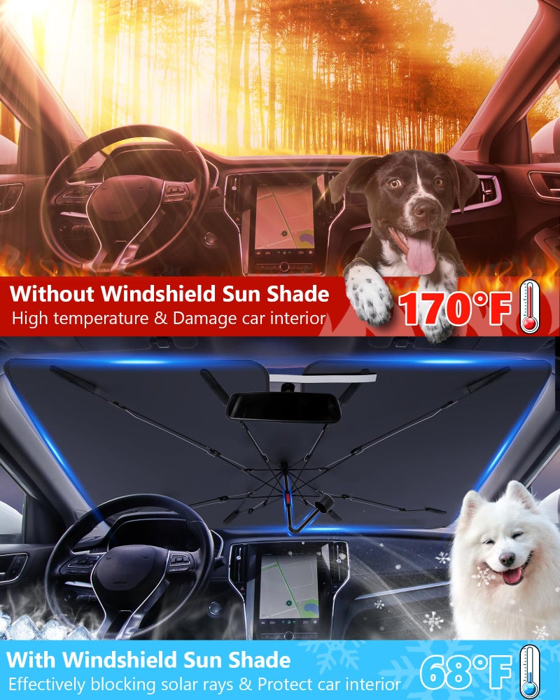 LOXP [2024 Upgrade Full Sun Protection] Windshield Sun Shade Umbrella for Car [Newest Vinyl Coating] Protect Car Interior from Sun Rays & Heat, Keep Cooler, Car Windshield Sun Shade Cover(M 57" L X 33" W) - Image 3