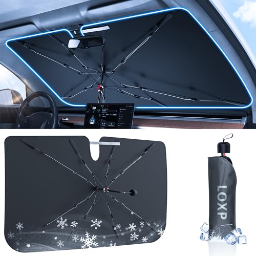 LOXP [2024 Upgrade Full Sun Protection] Windshield Sun Shade Umbrella for Car [Newest Vinyl Coating] Protect Car Interior from Sun Rays & Heat, Keep Cooler, Car Windshield Sun Shade Cover(M 57" L X 33" W) - Image 1