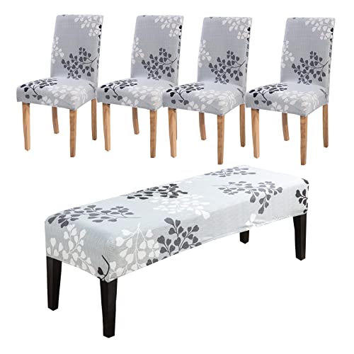 CRFATOP Dining Room Chair Covers Slipcovers Set of 4 with Bench Chair Cover tretch Dining Chair Covers Upholstered Bench Slipcover for Hotel Ceremony Banquet Wedding Party,18 - Image 1