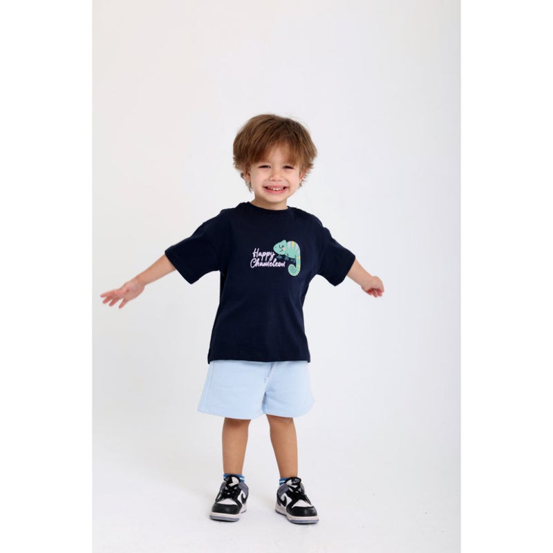 playmore Unisex Baby Navy "Happy Chameleon" Cotton T-Shirt - Image 2