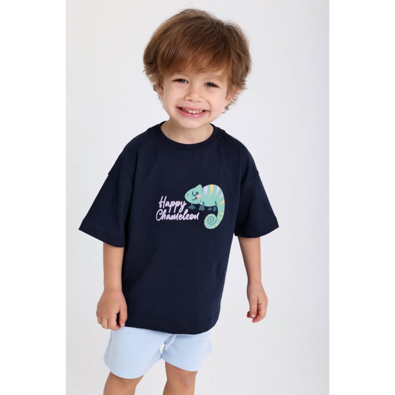 playmore Unisex Baby Navy "Happy Chameleon" Cotton T-Shirt - Image 1