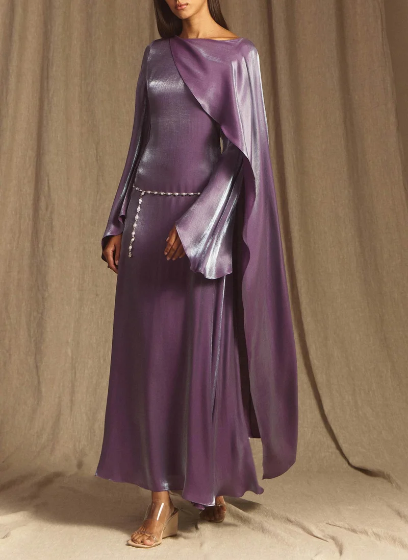 ليتشي فستان ماكسي محكم مع عباءة بكتف واحد