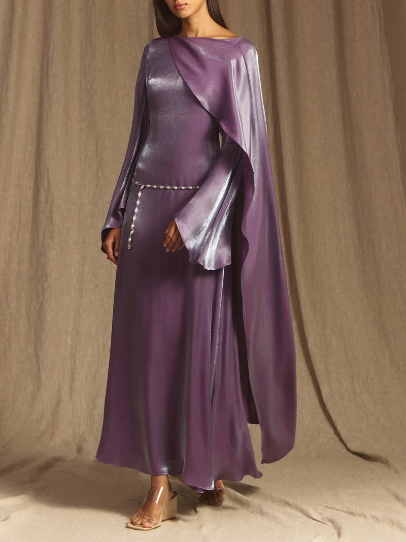 ليتشي فستان ماكسي محكم مع عباءة بكتف واحد