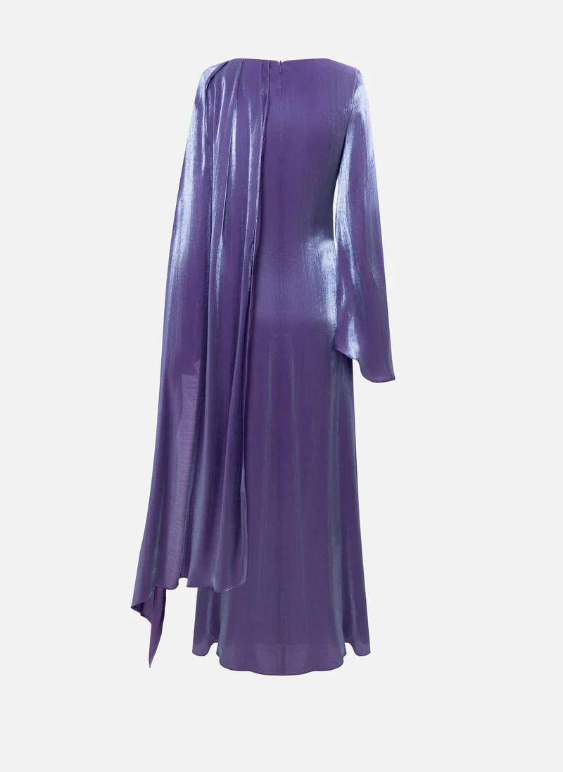 Lichi  Textured maxi dress with one shoulder cape for Women | Best Price UAE