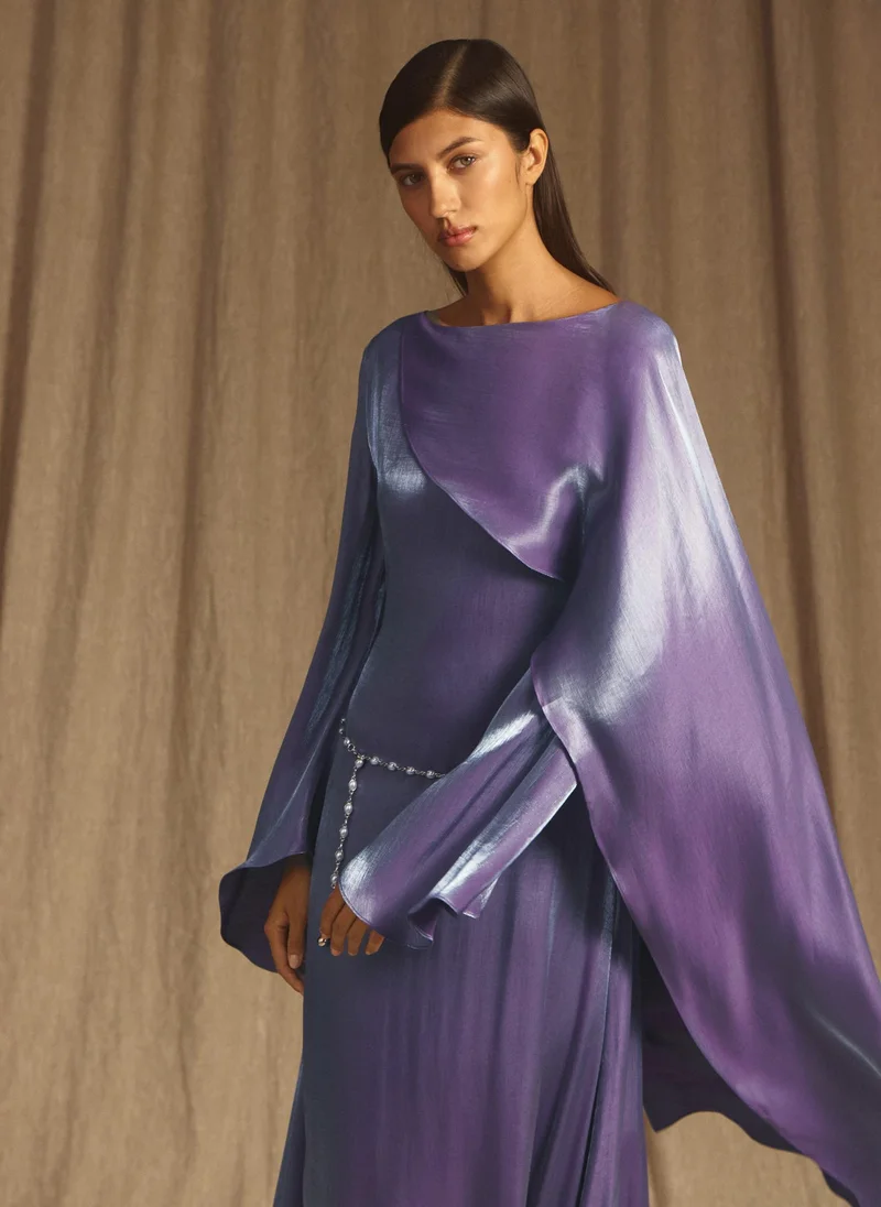 Lichi  Textured maxi dress with one shoulder cape for Women | Best Price UAE