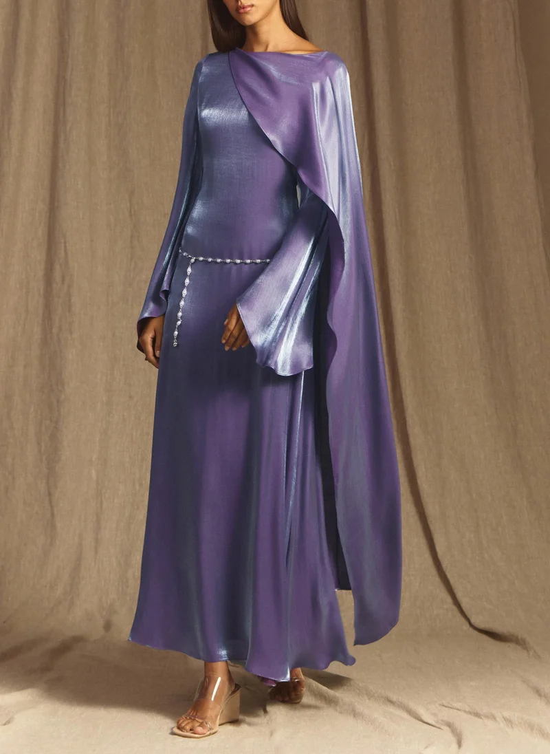 Textured maxi dress with one shoulder cape