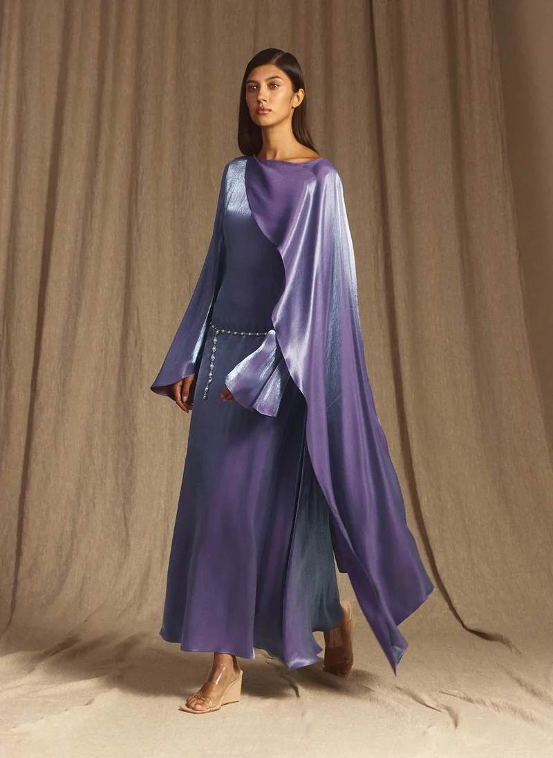 Lichi  Textured maxi dress with one shoulder cape for Women | Best Price UAE
