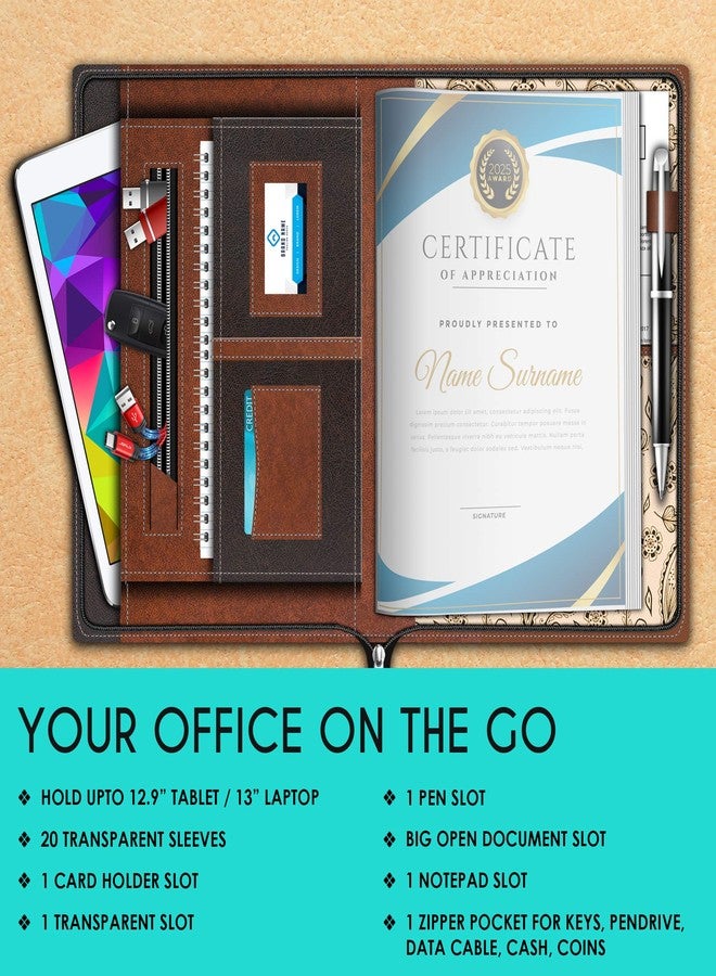 FEDUS Multipurpose Leatherette Professional File Folders for Certificates,Documents Holder,Document Bag,Portfolio,Executive File Legal Size Documents Holder with 20 Leafs for Men and Women,Pack of 1 - Image 4