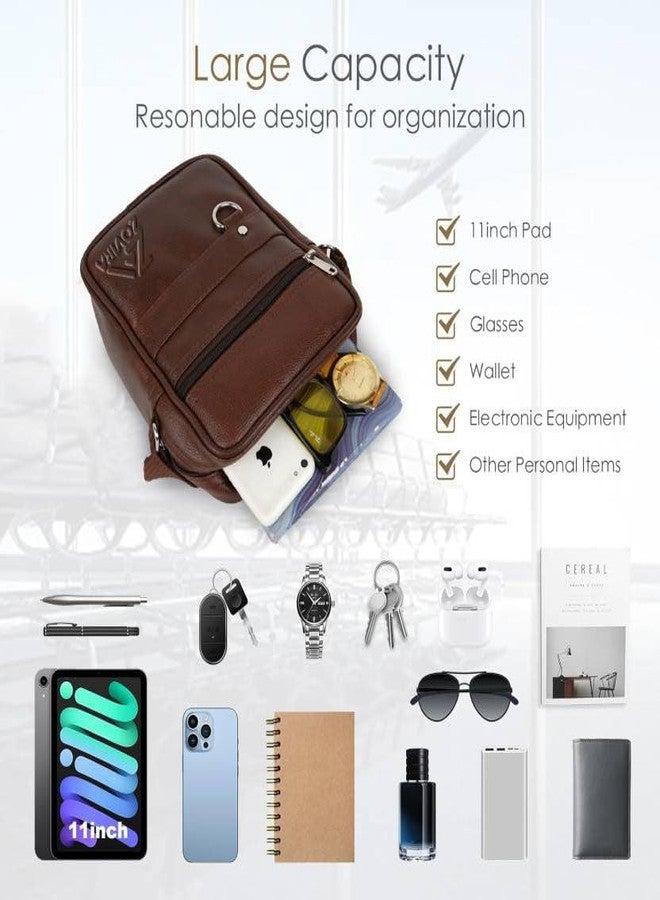 ZOVIRA Men's Leather Sling Bag, 23x18x8 cm, Adjustable Strap, Multi-Compartment Crossbody Messenger Bag for Travel and College (TAN) - Image 3