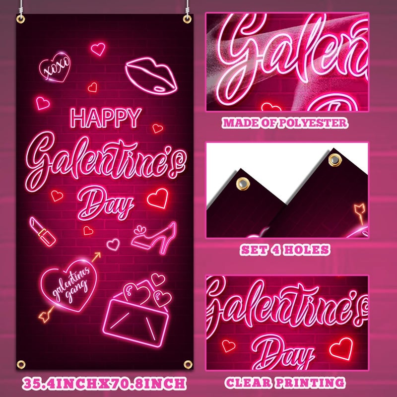 ILUIGGW Galentines Day Decorations Door Cover, Galentines Day Banner for Door Pink Neon Happy Galentines Day Banner Galentines Gang Happy Galentines Day Banner for Girl Lady Galentines Day Party Decorations - Image 5