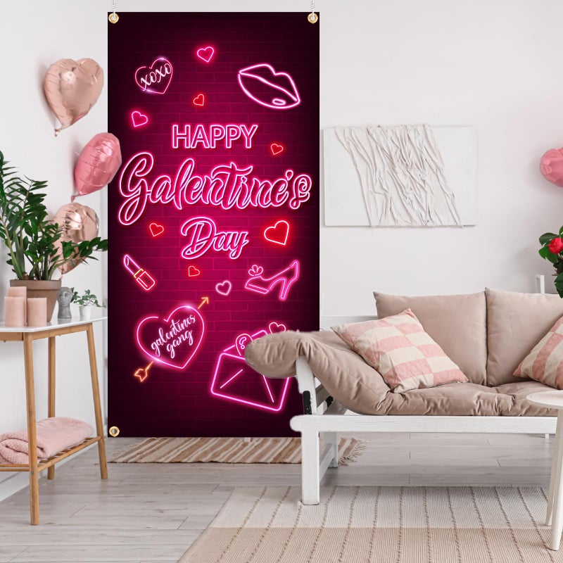 ILUIGGW Galentines Day Decorations Door Cover, Galentines Day Banner for Door Pink Neon Happy Galentines Day Banner Galentines Gang Happy Galentines Day Banner for Girl Lady Galentines Day Party Decorations - Image 4