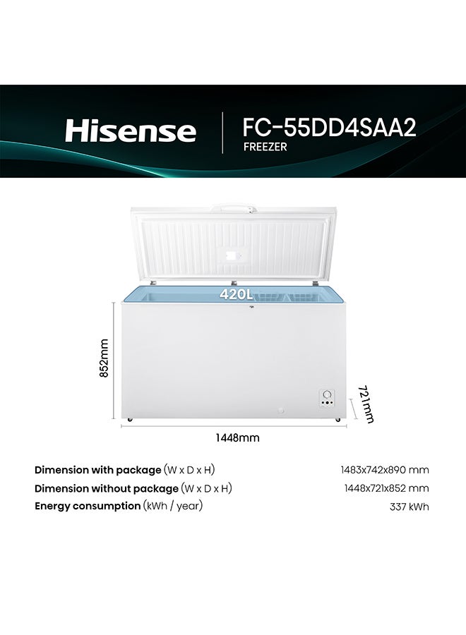 Hisense 550L Gross Capacity / 420L Net capacity Chest Freezer with inner glass door,LED Lighting,Mechanical Temperature control 165 W FC-55DD4SAA2 White - Image 3