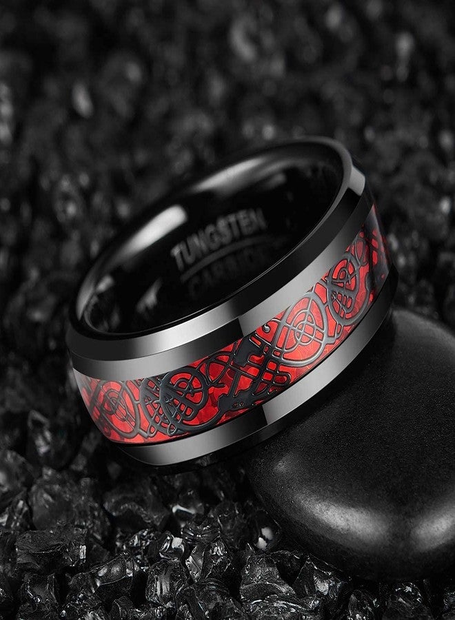 VIEN® Tungsten Rings for Women Men Wedding Bands Celtic Dragon Carbon Fiber Inlay Beveled Edges Polished Comfort Fit (21) - Image 4