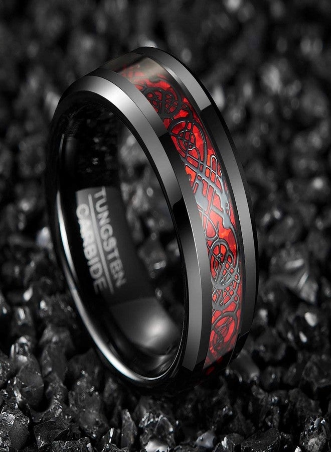 VIEN® Tungsten Rings for Women Men Wedding Bands Celtic Dragon Carbon Fiber Inlay Beveled Edges Polished Comfort Fit (21) - Image 5