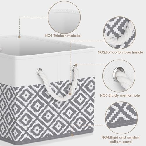 StorageTastic Storage Bins, 3-Pack Large Storage Box with Rope Handles, Collapsible Storage Basket for Organizing Books, Clothes, Rhombic Grey - Image 3