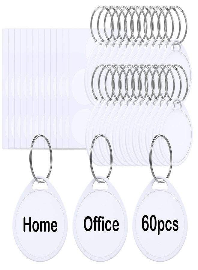 GoorDik 60 Pcs Key Tags 1.5 Inch Tough Plastic Reusable Key Tags Sturdy Round White Item Identifiers with Blank Paper Label Stickers and Split Rings - Ideal for Home,Office and Rental Management Use - Image 1