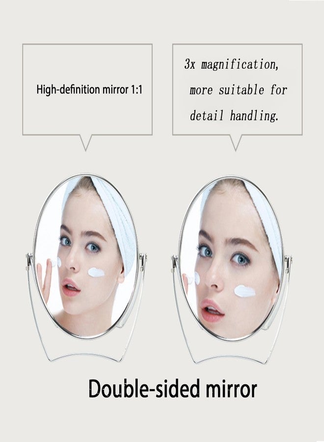 WMugthome Two-Sided 4-In/6-in with Handle Portable Round Makeup/Travel/Desk Mirror with 1X and 3X Magnification(Silver, 6inch) - Image 2