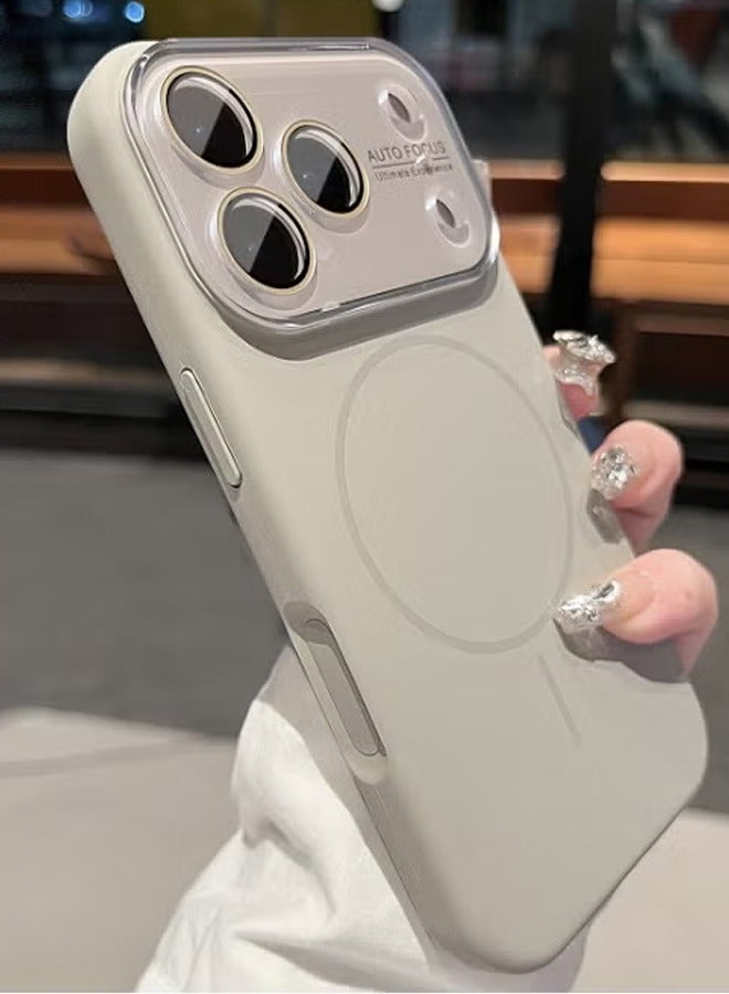 حالة السيليكون السائل المغناطيسي لـ iPhone 17 Pro Max مع حامي عدسة الكاميرا ، غطاء واقي مقاوم للصدمات مع حامي شاشة مدمج متوافق مع MagSafe رمادي - Image 1