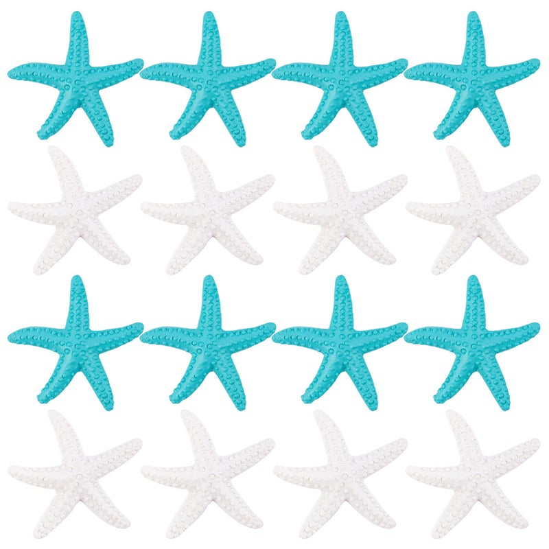 Framendino 16 Pack Starfish Ornaments Resin Pencil Decorative for Wedding Christmas White Blue