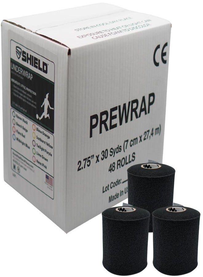 شيلد ضمادة رياضية داخلية من شيلد | عبوة كبيرة تحتوي على 48 لفة من الشريط اللاصق الرياضي الجاهز للارتداء، ربطة شعر، عصابة رأس، صنع في الولايات المتحدة الأمريكية، شريط لاصق رياضي جاهز للارتداء، 2.75 بوصة × 30 ياردة، حاجز رغوي، مرن، يسمح بمرور الهواء (أسود) - Image 1