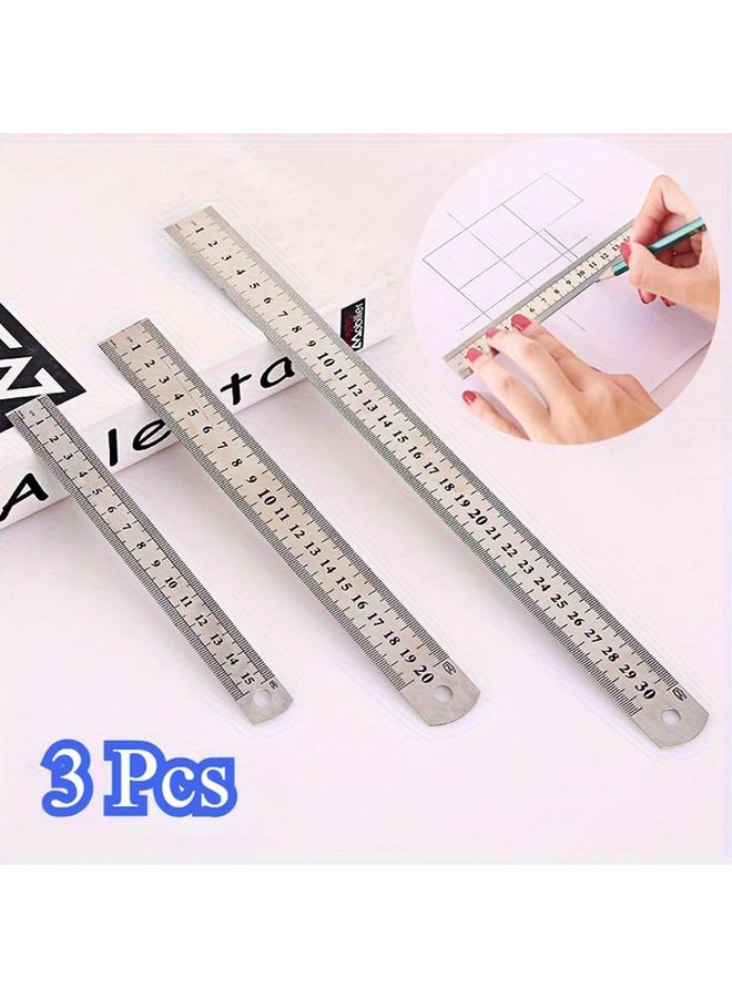 3 قطع مجموعة مساطر من الفولاذ المقاوم للصدأ 11 81 بوصة مسطرة معدنية للقياس اليدوي - Image 5