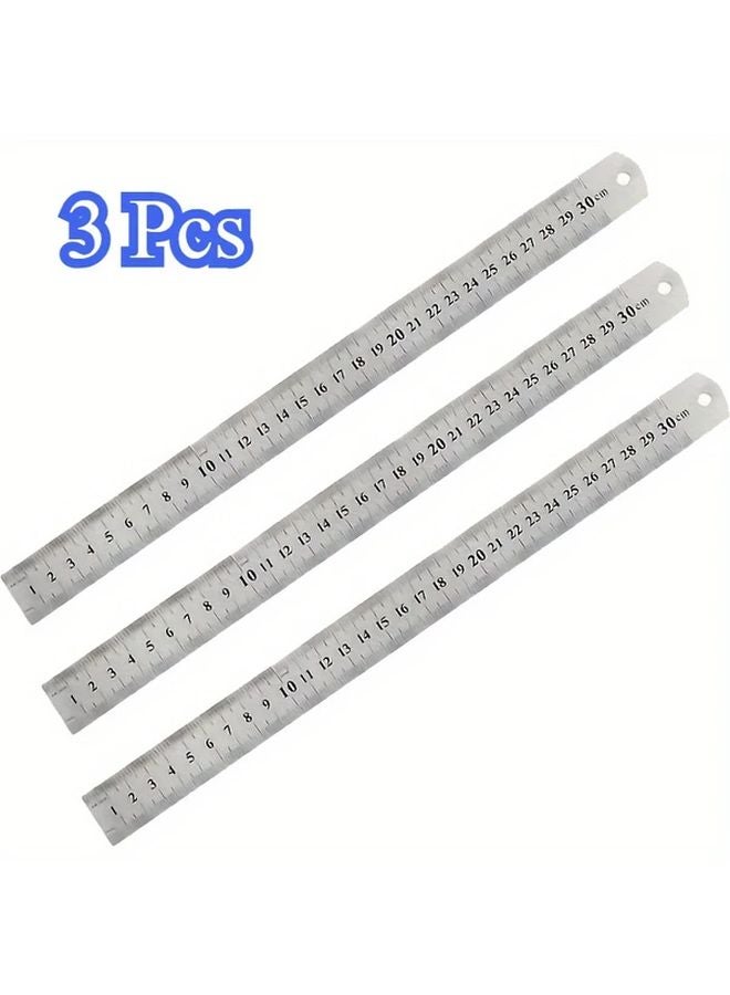 3 قطع مجموعة مساطر من الفولاذ المقاوم للصدأ 11 81 بوصة مسطرة معدنية للقياس اليدوي - Image 1