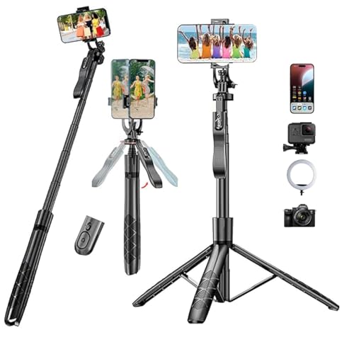Hold UP Selfie Stick Tripod 61" All in One Extendable Mobile Selfie Stick Tripod Stand with Wireless Remote 360° Rotation for iPhone and Android Phone Selfies, Video Recording. - Image 1