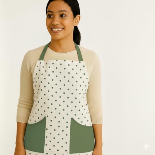 RUSTIQUE LINENS :Dotty |100% Cotton Unisex Apron - Adjustable Neck Straps, Vibrant Print, Reinforced Stitching, Multipurpose & Deep Pocket - for Cooking,Catering,Gardening,Painting- Printed Aprons - Image 4