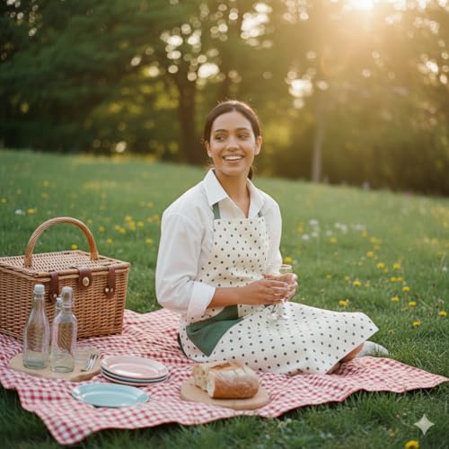 RUSTIQUE LINENS :Dotty |100% Cotton Unisex Apron - Adjustable Neck Straps, Vibrant Print, Reinforced Stitching, Multipurpose & Deep Pocket - for Cooking,Catering,Gardening,Painting- Printed Aprons - Image 2