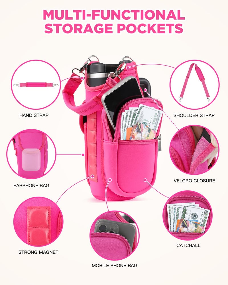 IPOW Magnetic Gym Bag Water Bottle Carrier Holder with Phone Pockets & Shoulder Strap for Men Women,Water Bottle Holder, Gym Pouch, Crossbody Bag for Travel, Sports, Work, Fitness - Rose Pink - Image 3