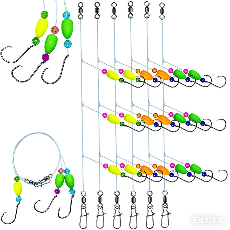 DAMIDEL 6Pcs Pompano Fishing Rigs Ready Kit3 in 1 Float Rigs with Triple 30 Circle Hook for Surf Fishing120 Fishing line 50in length50lbTension in freshwter and Saltwater - Image 2