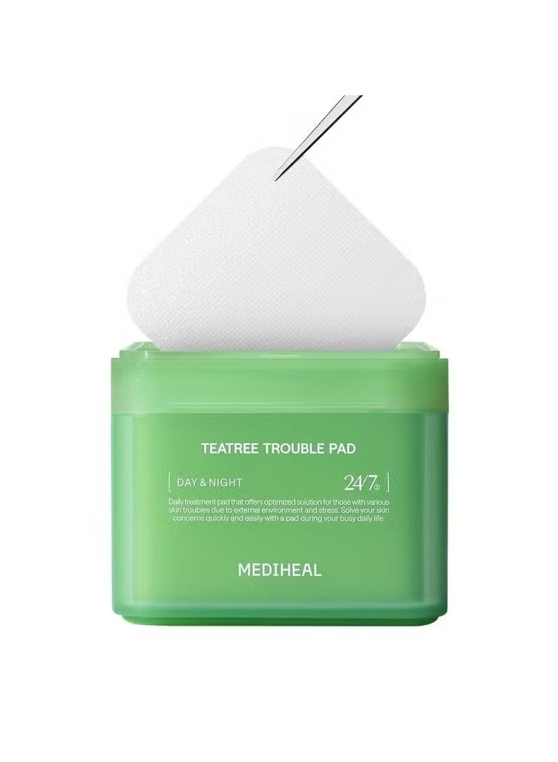 MEDIHEAL Teatree Trouble Facial Toner Pads with Tea Tree & Lactobacillus - Soothing Cotton Pads for Sensitive & Acne Prone Skin - Vegan Face Gauze, 100 Pads  - Image 1