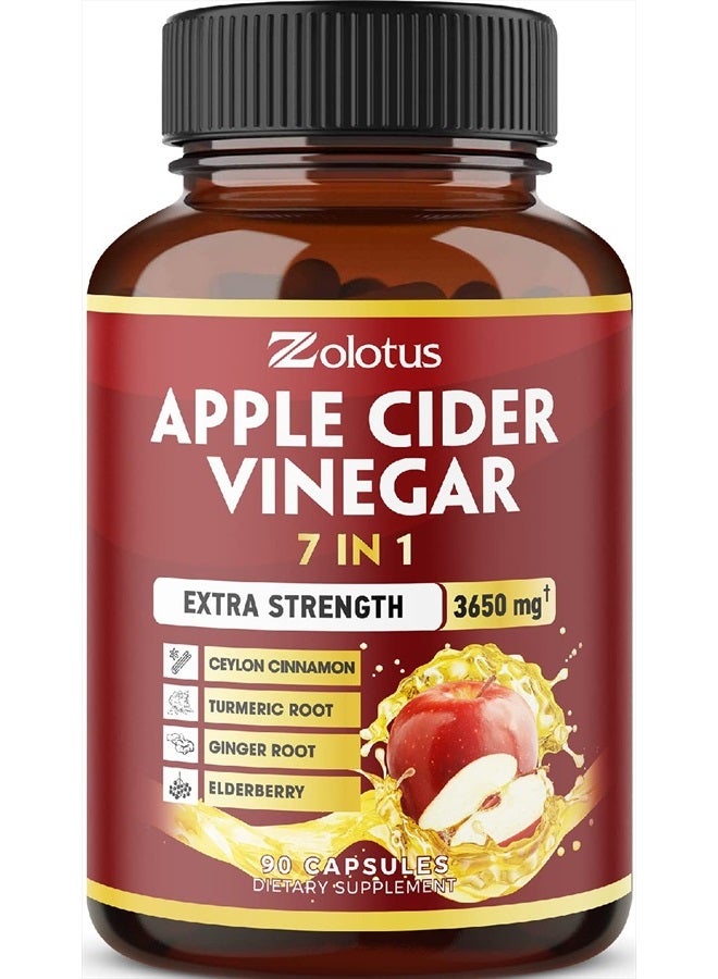Zolotus 7 in 1 Apple Cider Vinegar Capsules, Equivalent to 3650mg, 3 Month Supply with Ceylon Cinnamon, Ginger Root, Turmeric, Elderberry, Best Supplement for Digestion, Immune  - Image 1